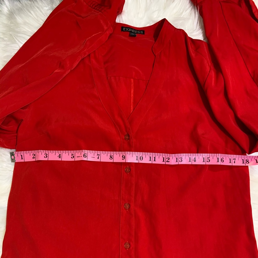 Express Size Small Ruby Red Silky Button Down Blo… - image 8